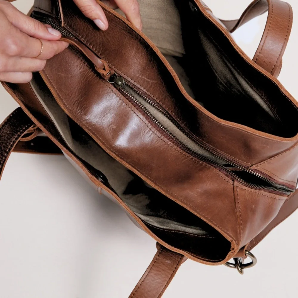 Able Brown Leather Tote with Structured Design - Picture 9 of 10